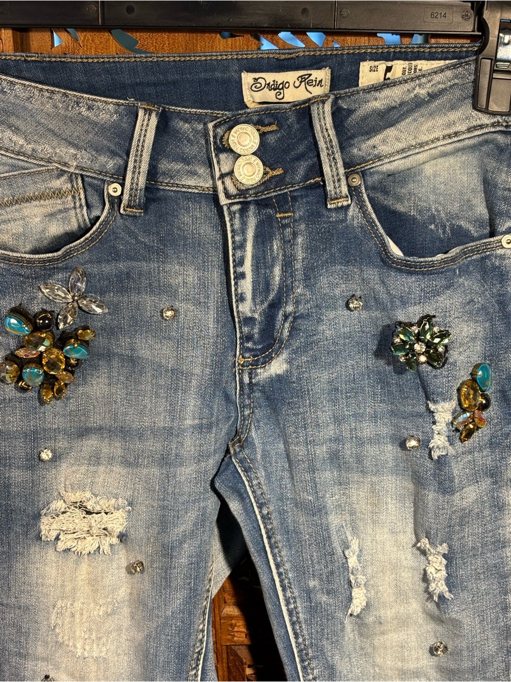 Indigo Rein Blue Skinny Jeans with Jewel Embellishments